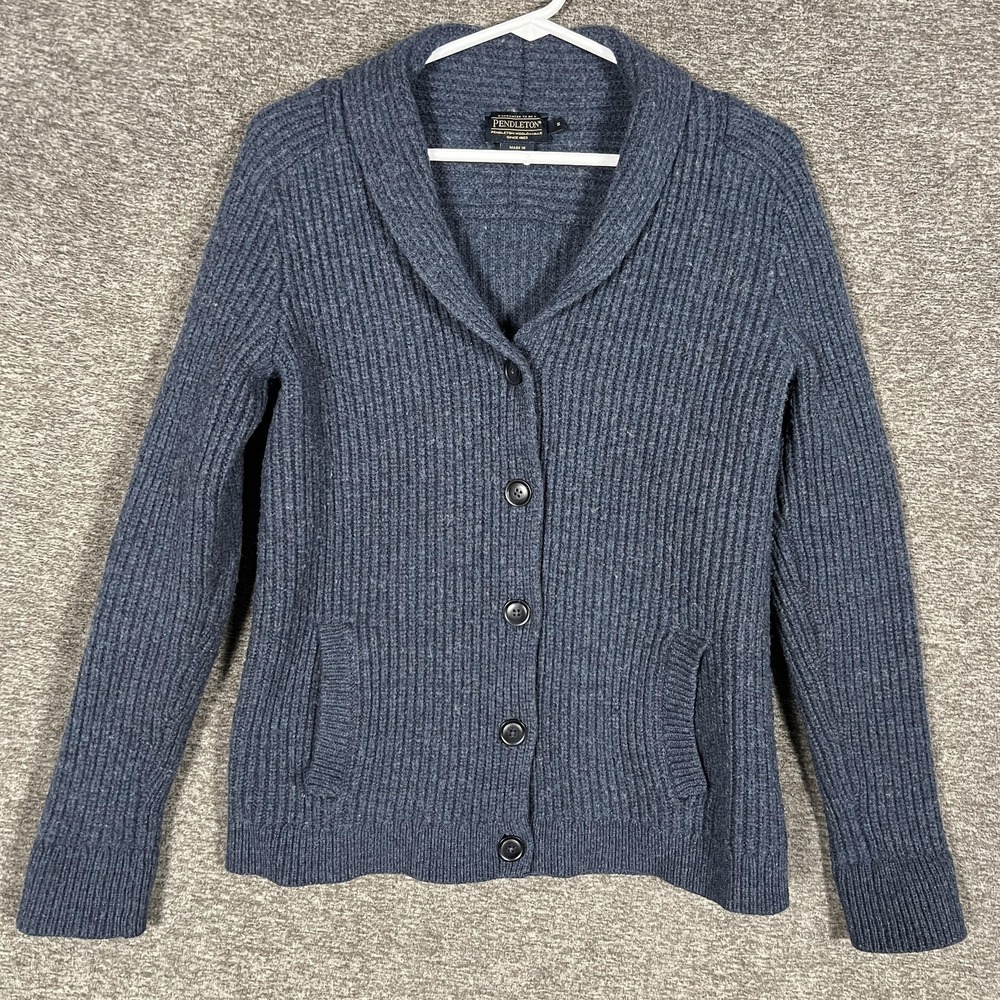 Pendleton‎ Sweater Womens Small Blue Shawl Collar Button Cardigan Pockets